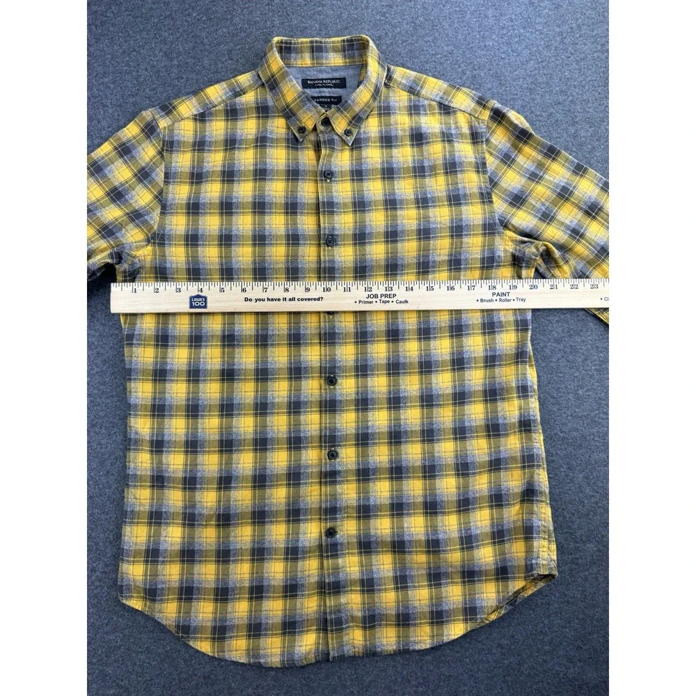 Banana Republic Mens Luxe Flannel Shirt‎ Camden Fit Sz Small Yellow Black Plaid